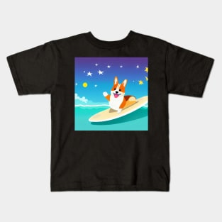 Surfing Corgi Dog Kids T-Shirt